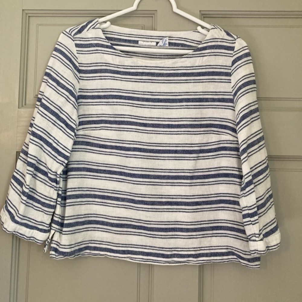 Sigrid Olsen Womens Striped Linen & Cotton Blend Top Size XS Blue & White